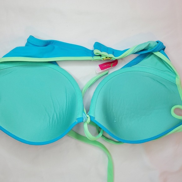 VICTORIA'S SECRET Turquoise Padded Underwire Bikini Halter Tie Top Size 36c - Picture 6 of 7